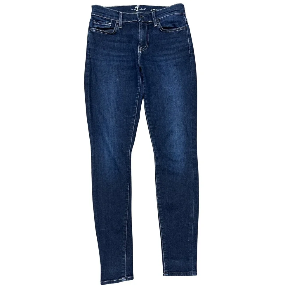 7 For All Mankind Skinny Jeans Womens 26 Dark Wash Stretch Denim Mid Rise 30x26